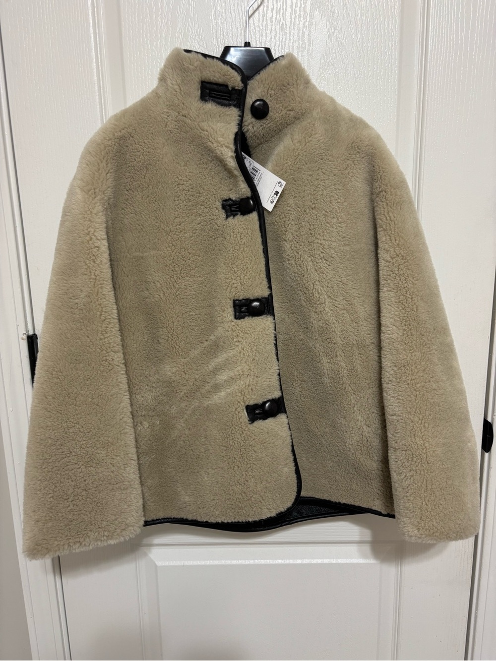Mango Ecru Faux Fur Toggle Jacket XS